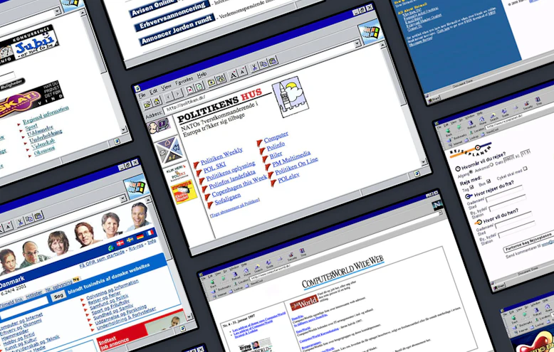 Collection of screenshots from early Danish websites featured in the timeline