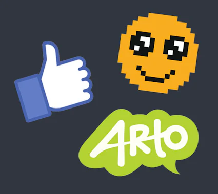 Early Danish web culture references - a Facebook like button, emoji, and Arto logo