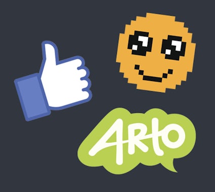Facebook like button, emoji and Arto logo