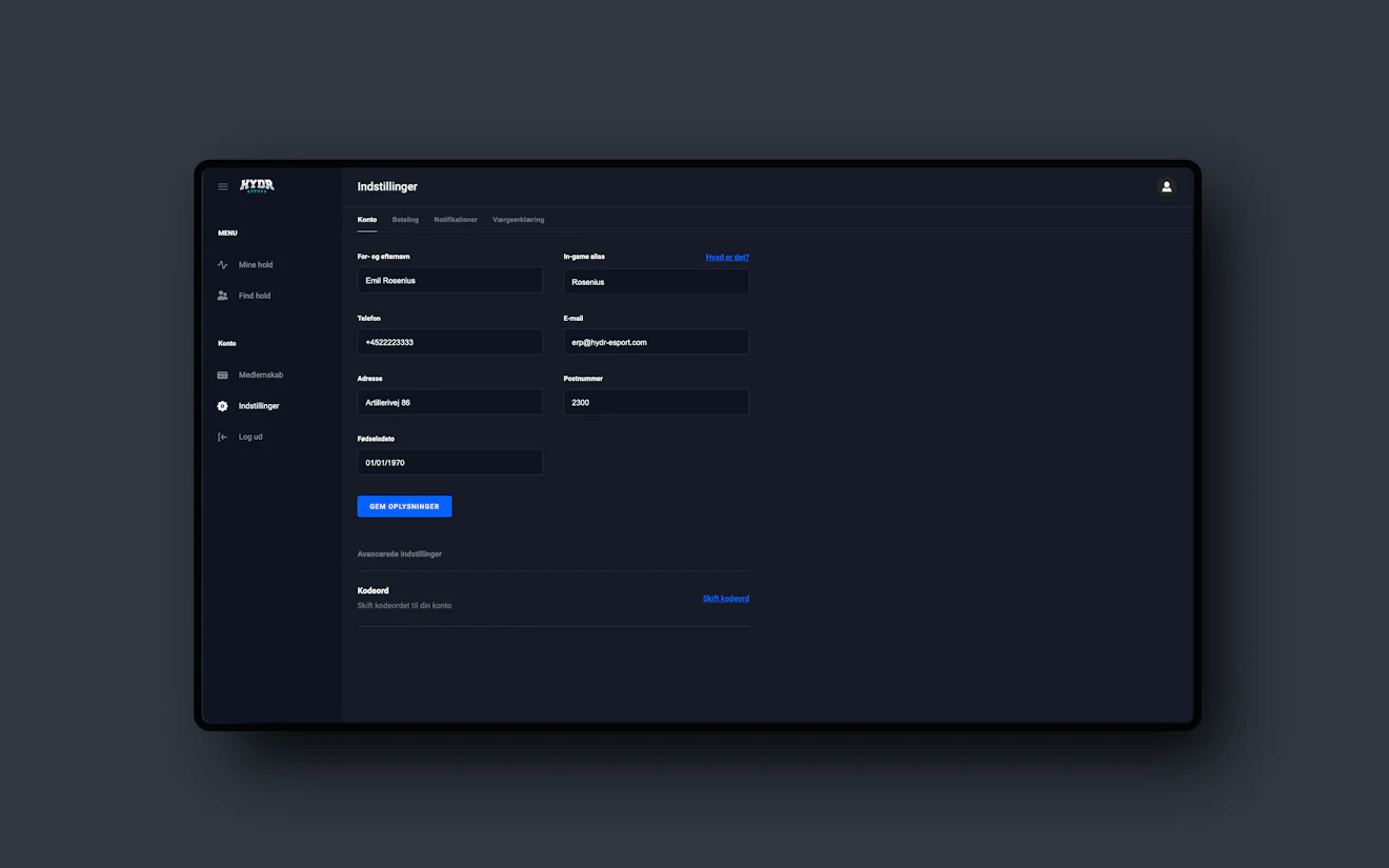 Screenshot of profile settings in the coaching platform dashboard