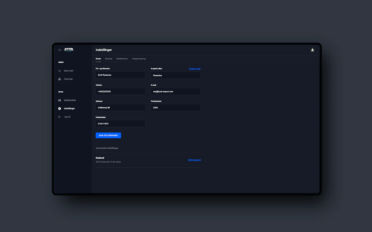 Screenshot of profile settings in the coaching platform dashboard