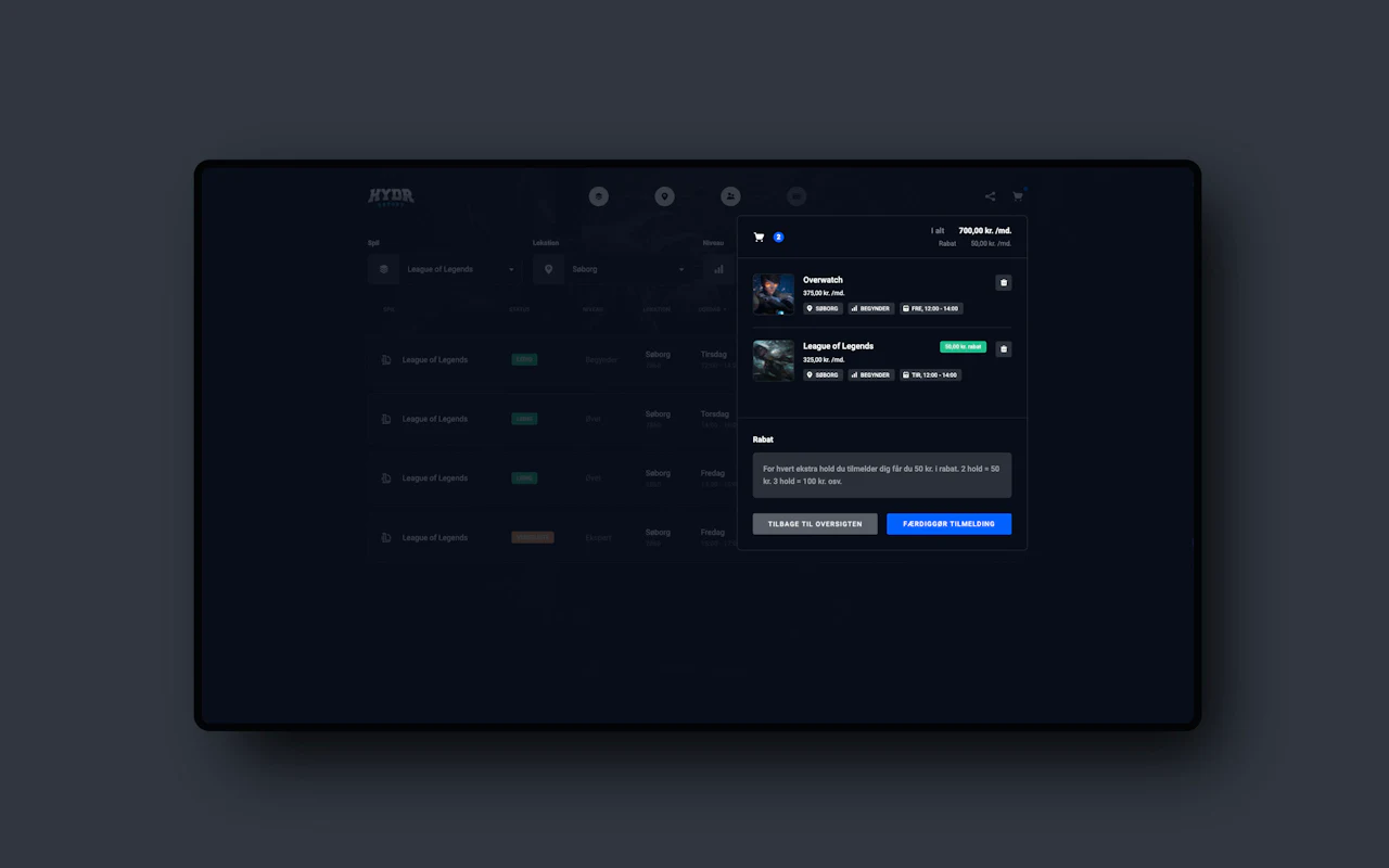 Screenshot of shopping cart overlay in the coaching platform onboarding flow
