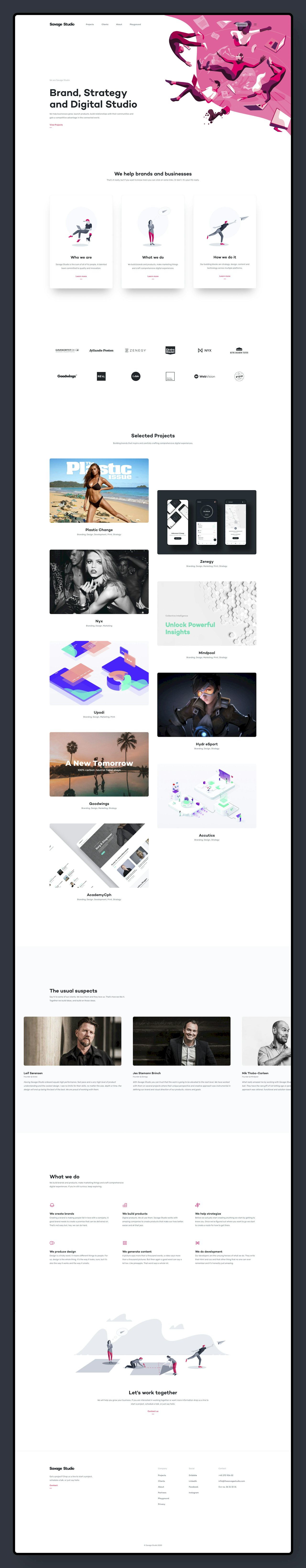 Full-page mockup of the Savage Studio marketing site built by Emil Rosenius